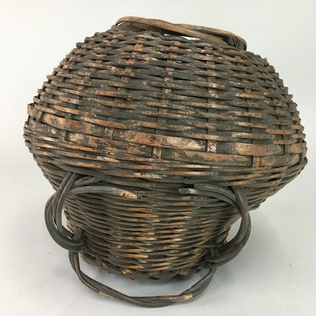 Antique Japanese Bamboo Basket Flower Vase Ikebana Arrangement Kado FV803