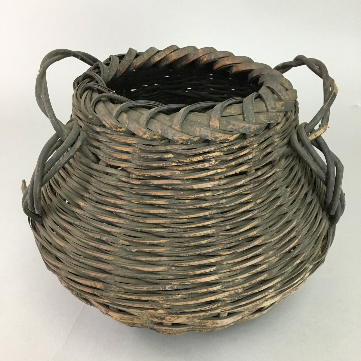 Antique Japanese Bamboo Basket Flower Vase Ikebana Arrangement Kado FV803