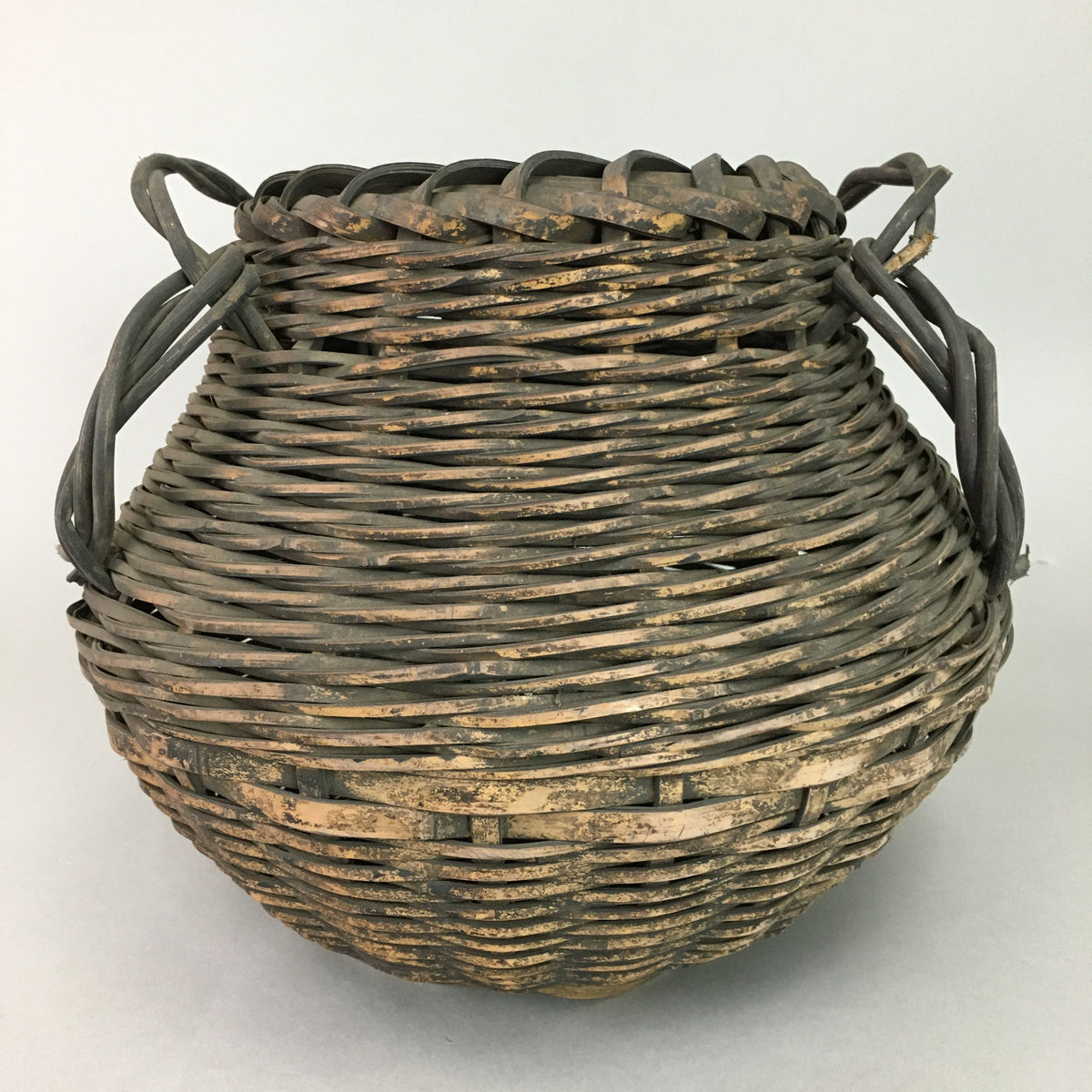 Antique Japanese Bamboo Basket Flower Vase Ikebana Arrangement Kado FV803