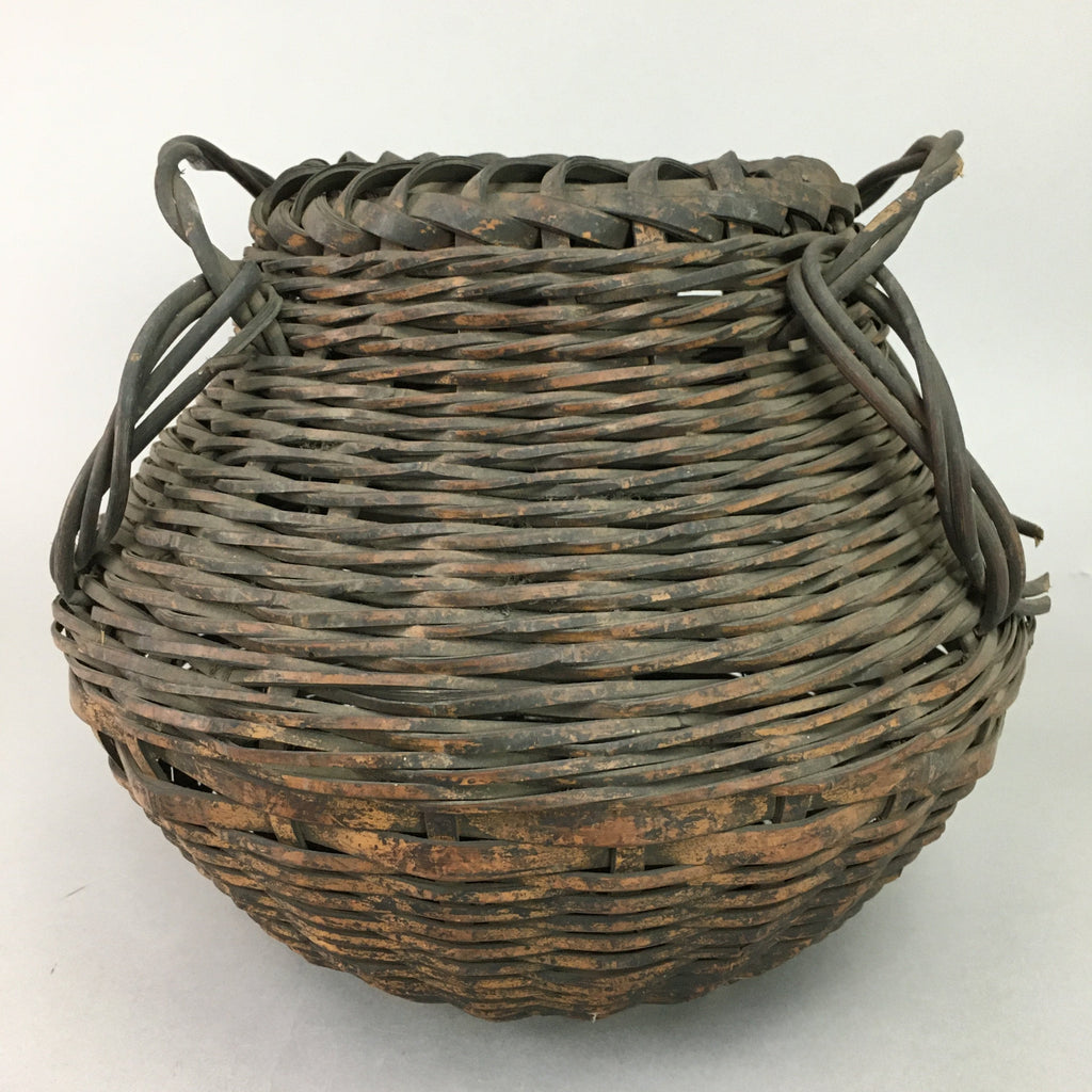 Antique Japanese Bamboo Basket Flower Vase Ikebana Arrangement Kado FV803