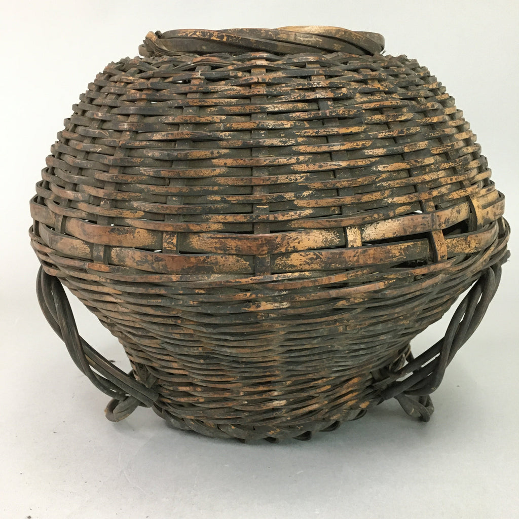 Antique Japanese Bamboo Basket Flower Vase Ikebana Arrangement Kado FV803
