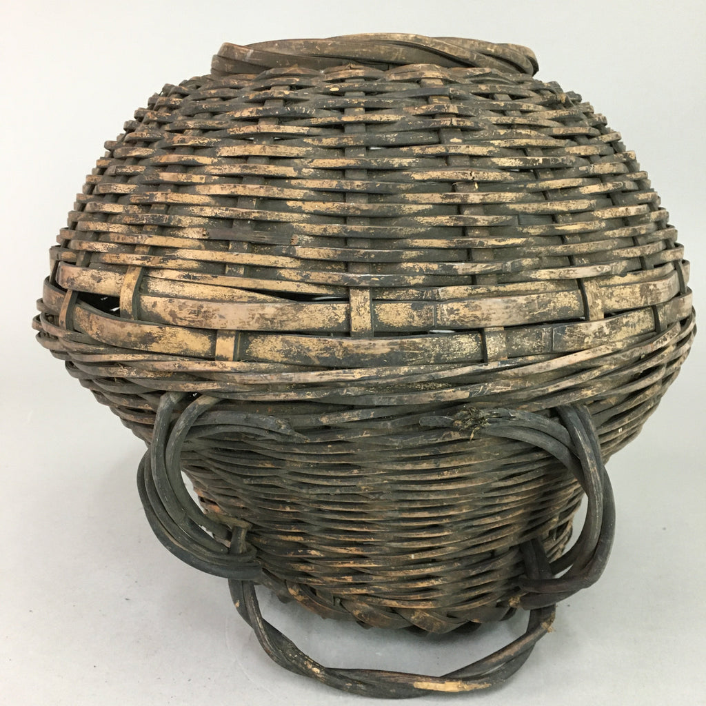 Antique Japanese Bamboo Basket Flower Vase Ikebana Arrangement Kado FV803