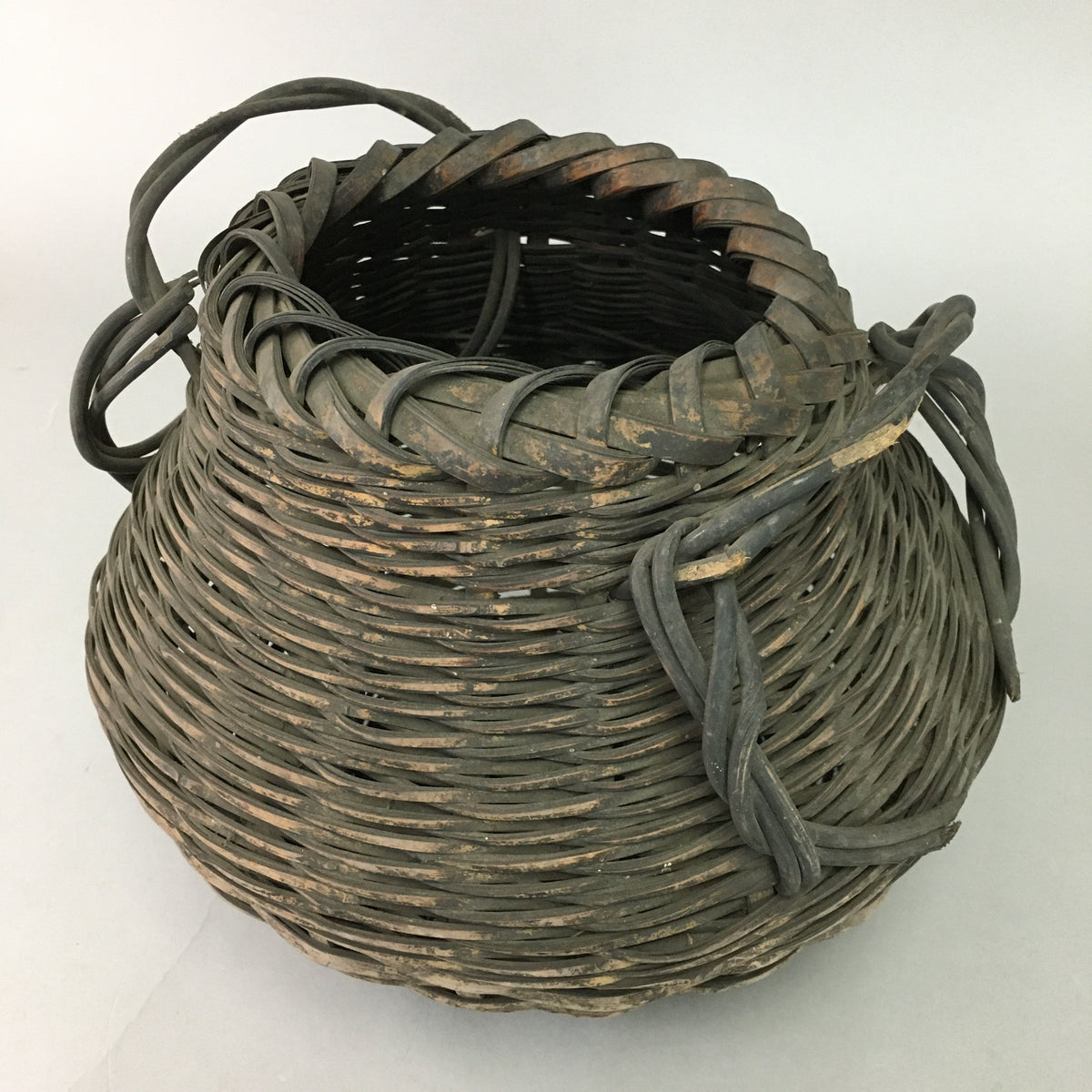 Antique Japanese Bamboo Basket Flower Vase Ikebana Arrangement Kado FV803
