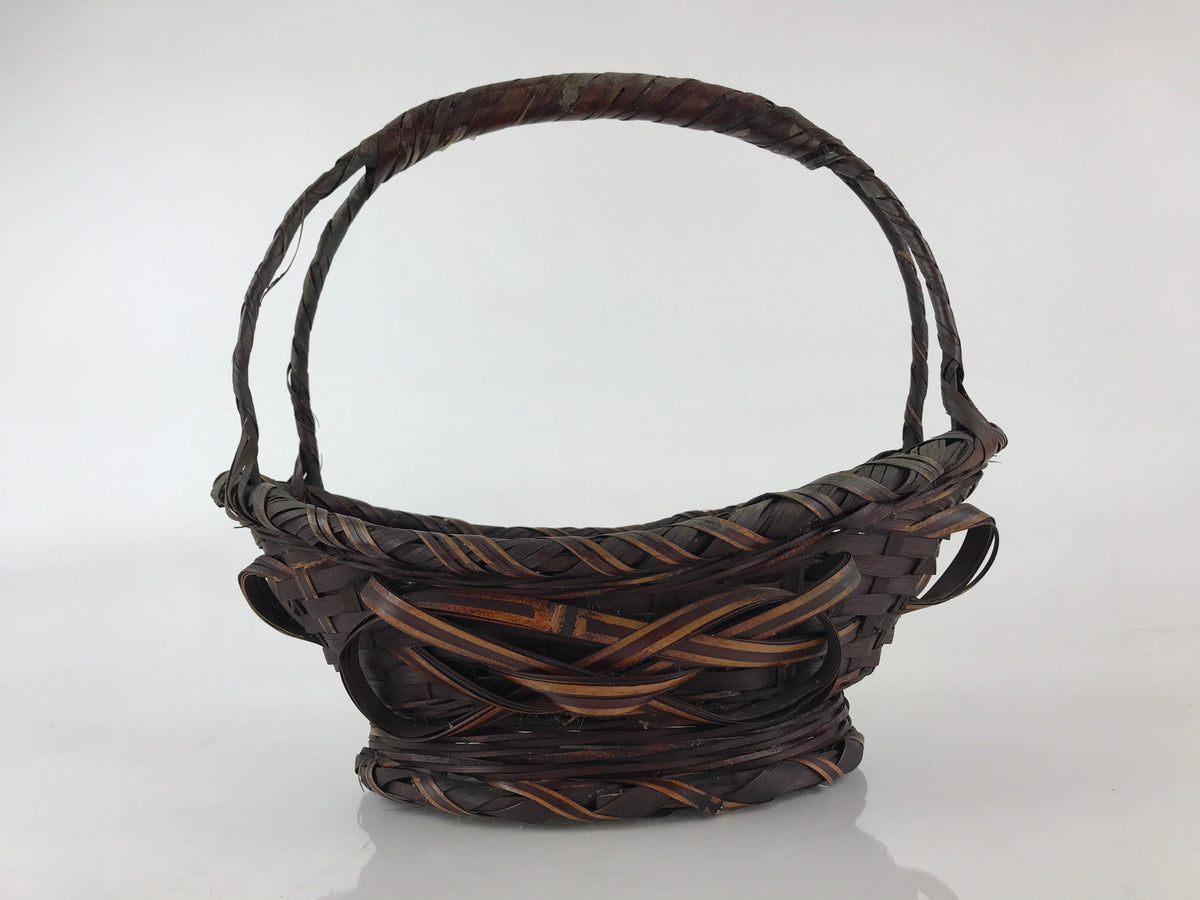 Antique Japanese Bamboo Basket Kago Ikebana Flower Arrangement Kado Brown B208