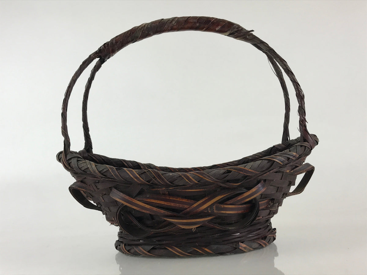 Antique Japanese Bamboo Basket Kago Ikebana Flower Arrangement Kado Brown B208