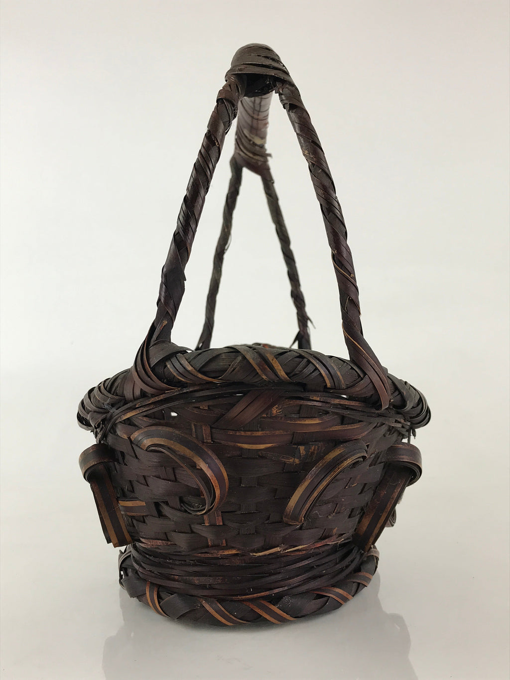 Antique Japanese Bamboo Basket Kago Ikebana Flower Arrangement Kado Brown B208