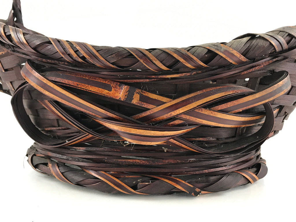 Antique Japanese Bamboo Basket Kago Ikebana Flower Arrangement Kado Brown B208