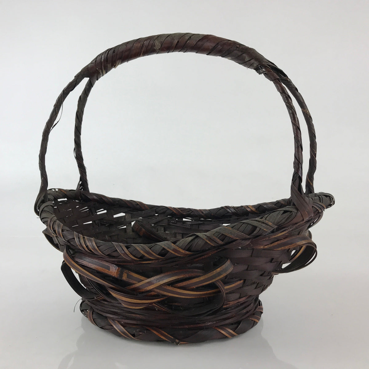 Antique Japanese Bamboo Basket Kago Ikebana Flower Arrangement Kado Brown B208