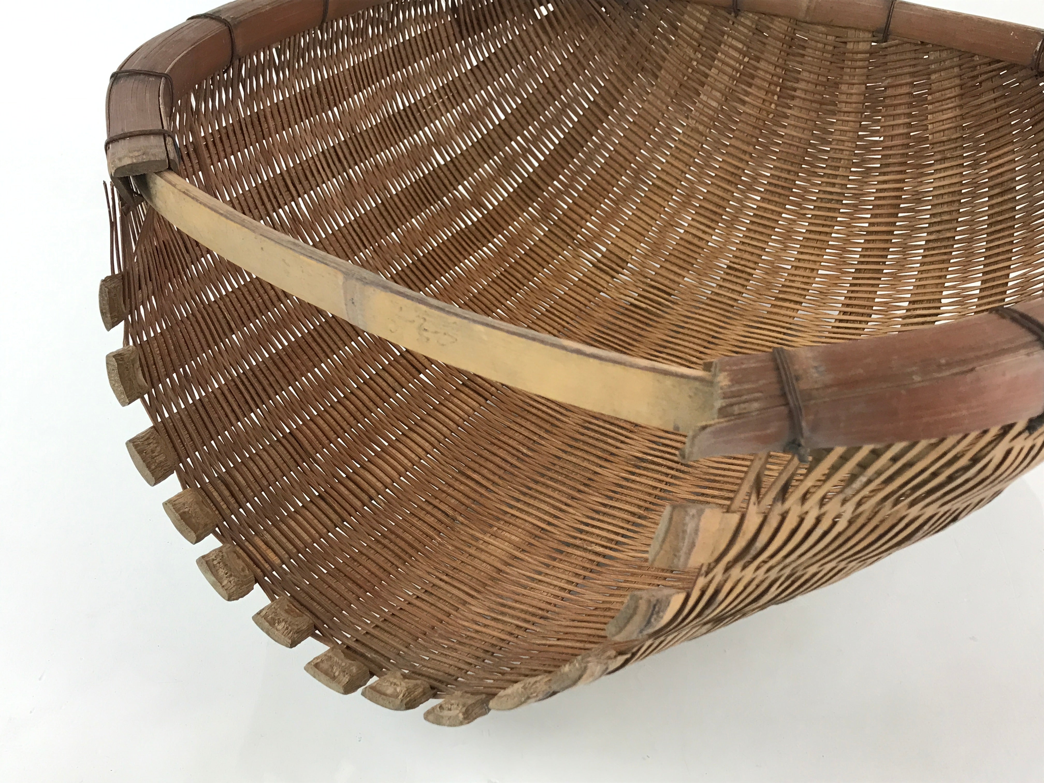 Japanese Bamboo Flat Basket Vtg Tabletop Kago Document Storage