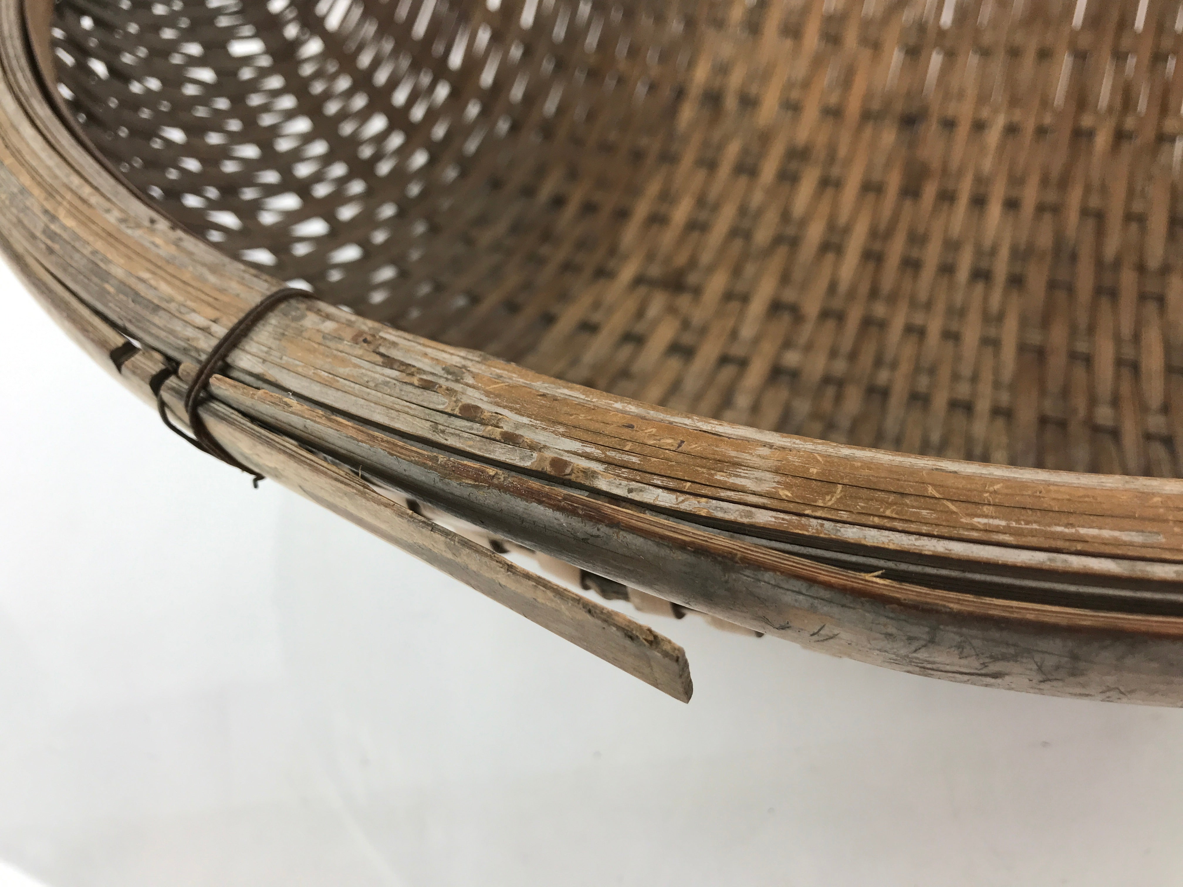 Antique Japanese Bamboo Drying Basket C1900 Kago Zaru 52 cm Long B211