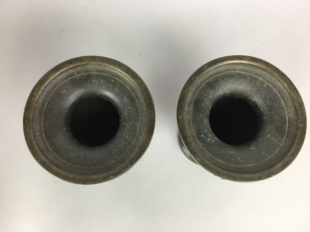 Antique Japanese Bronze Buddhist Altar Fitting Flower Vase 2pc Set Butsudan B433
