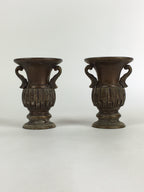 Antique Japanese Bronze Buddhist Altar Fitting Flower Vase 2pc Set Butsudan BU65
