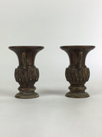 Antique Japanese Bronze Buddhist Altar Fitting Flower Vase 2pc Set Butsudan BU65