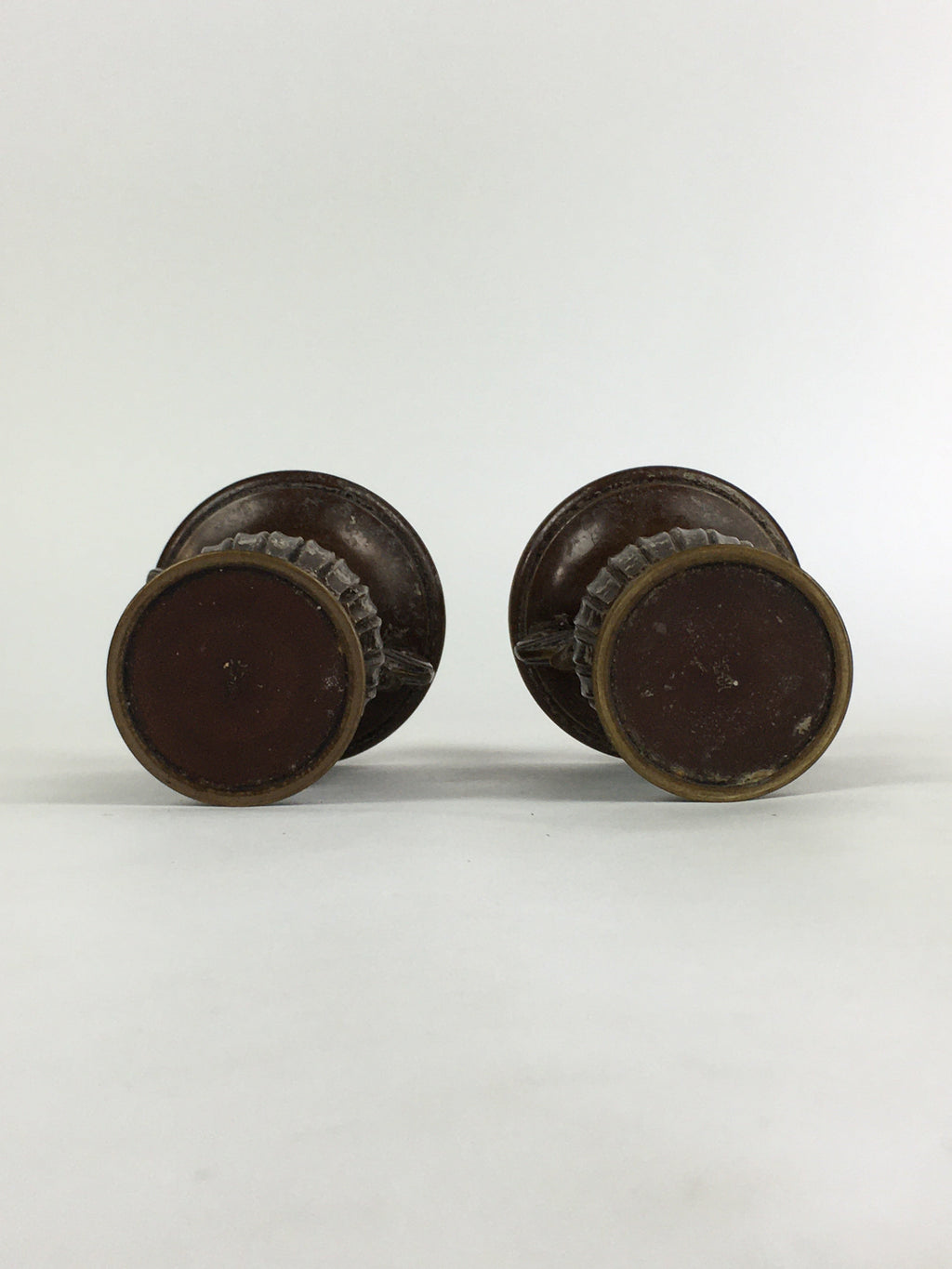 Antique Japanese Bronze Buddhist Altar Fitting Flower Vase 2pc Set Butsudan BU65