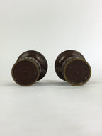 Antique Japanese Bronze Buddhist Altar Fitting Flower Vase 2pc Set Butsudan BU65