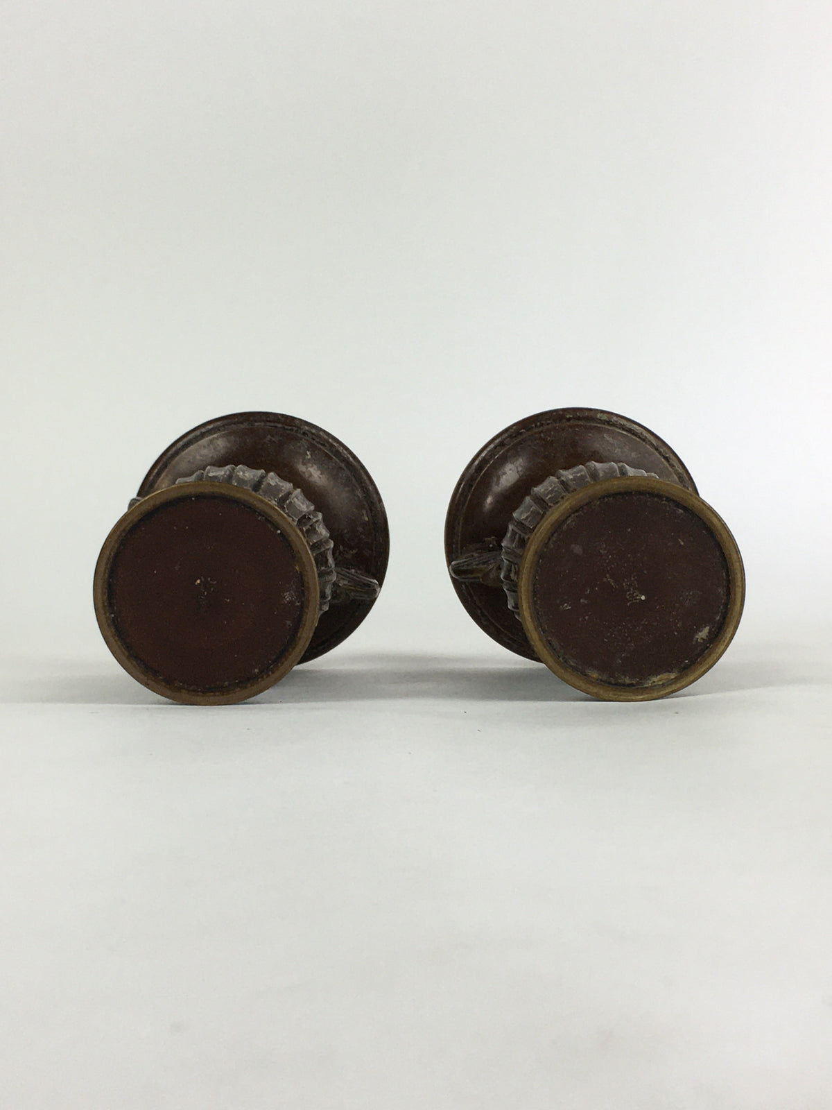Antique Japanese Bronze Buddhist Altar Fitting Flower Vase 2pc Set Butsudan BU65