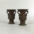 Antique Japanese Bronze Buddhist Altar Fitting Flower Vase 2pc Set Butsudan BU65