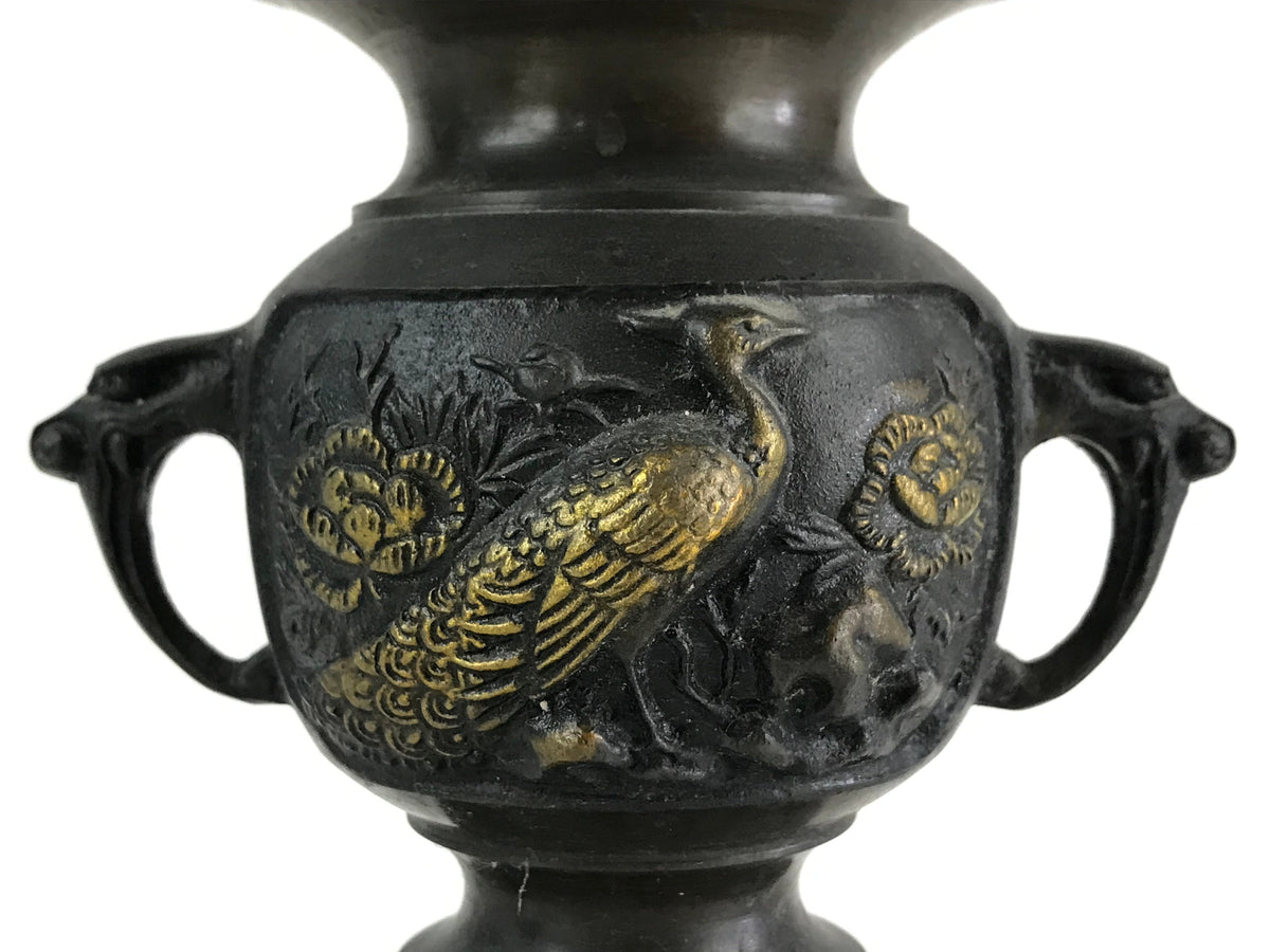 Antique Japanese Bronze Buddhist Altar Fitting Flower Vase 2pc Set Butsudan BU745