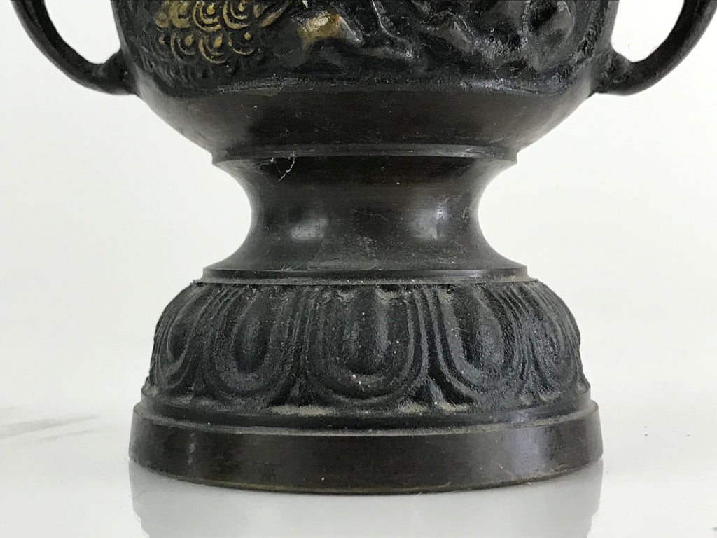 Antique Japanese Bronze Buddhist Altar Fitting Flower Vase 2pc Set Butsudan BU745