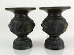 Antique Japanese Bronze Buddhist Altar Fitting Flower Vase 2pc Set Butsudan BU745