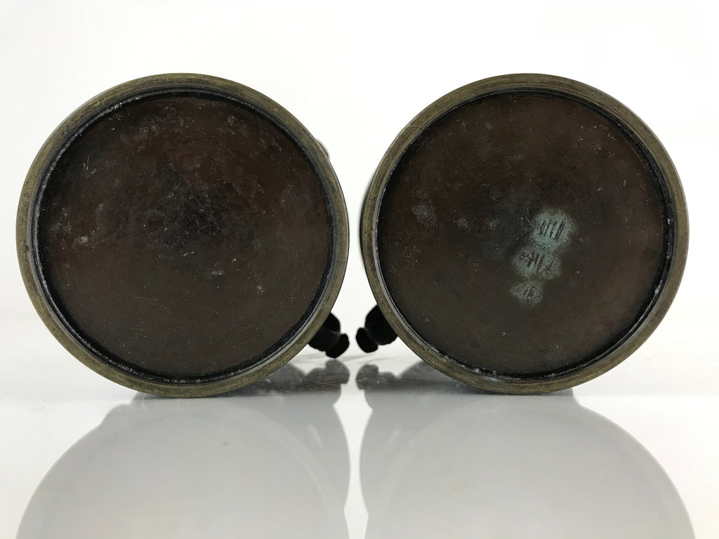 Antique Japanese Bronze Buddhist Altar Fitting Flower Vase 2pc Set Butsudan BU745