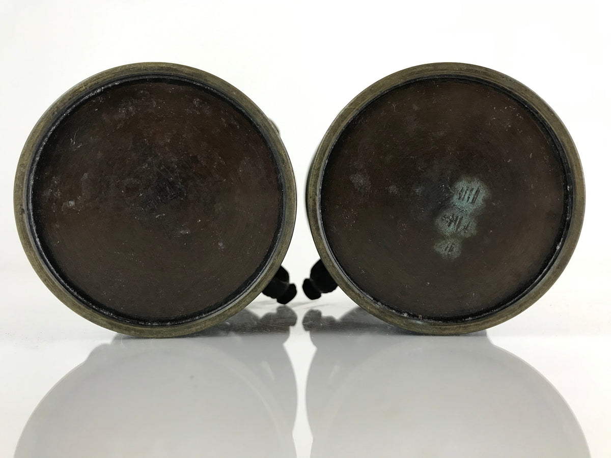 Antique Japanese Bronze Buddhist Altar Fitting Flower Vase 2pc Set Butsudan BU745