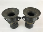 Antique Japanese Bronze Buddhist Altar Fitting Flower Vase 2pc Set Butsudan BU745