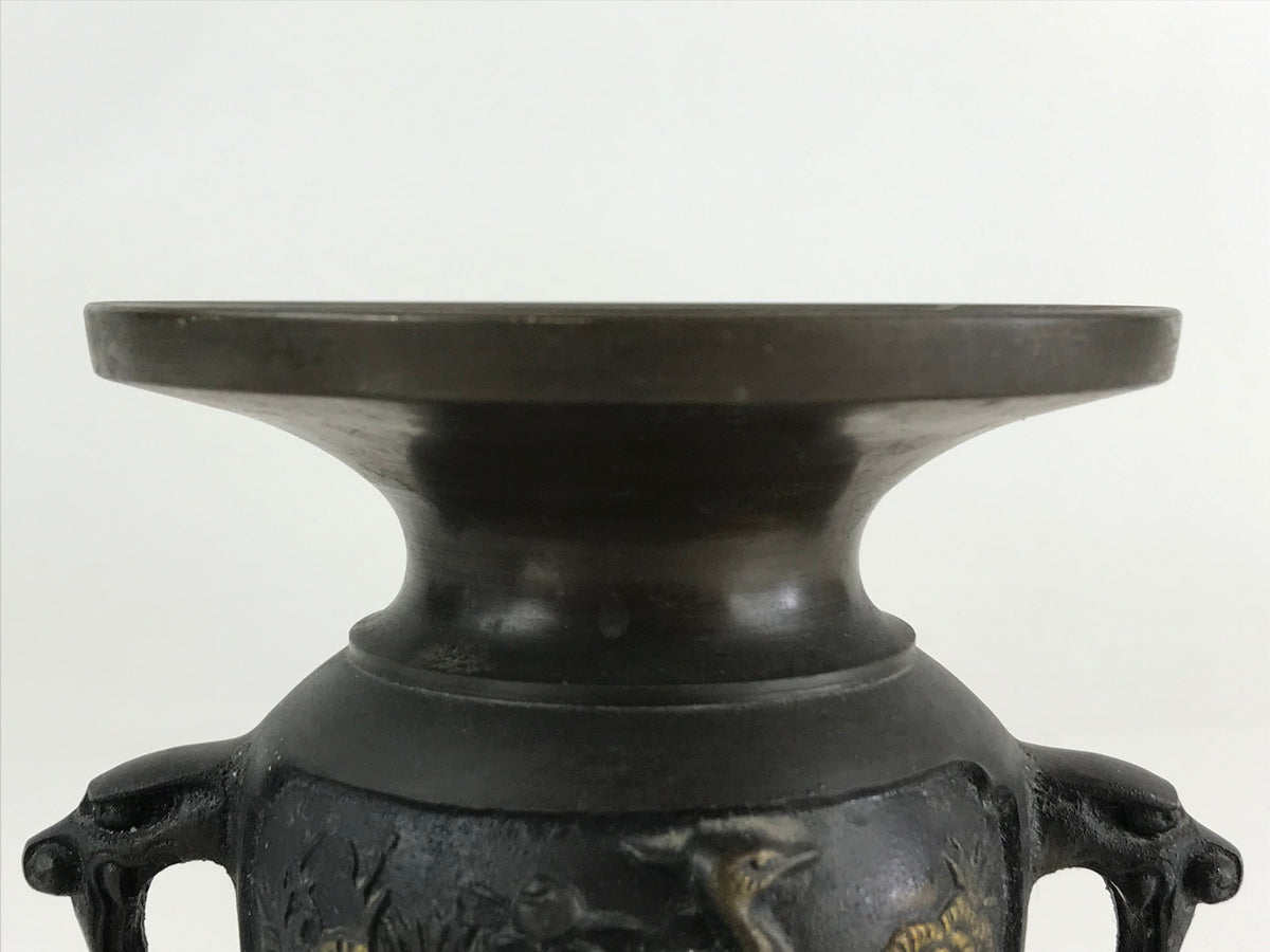 Antique Japanese Bronze Buddhist Altar Fitting Flower Vase 2pc Set Butsudan BU745