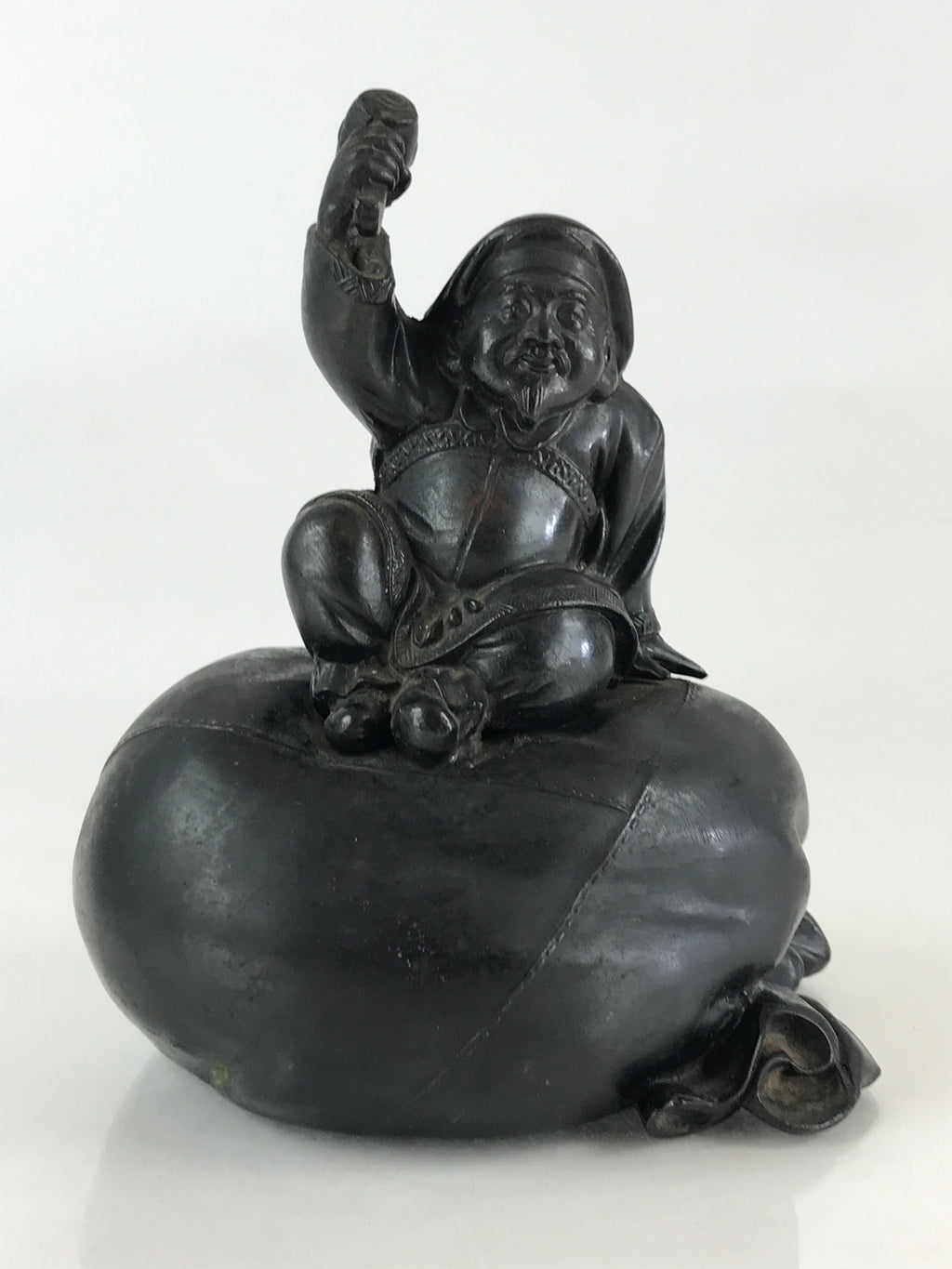 Antique Japanese Bronze Piggy Bank Savings Box Chokin Bakko Money Daikokuten JK469