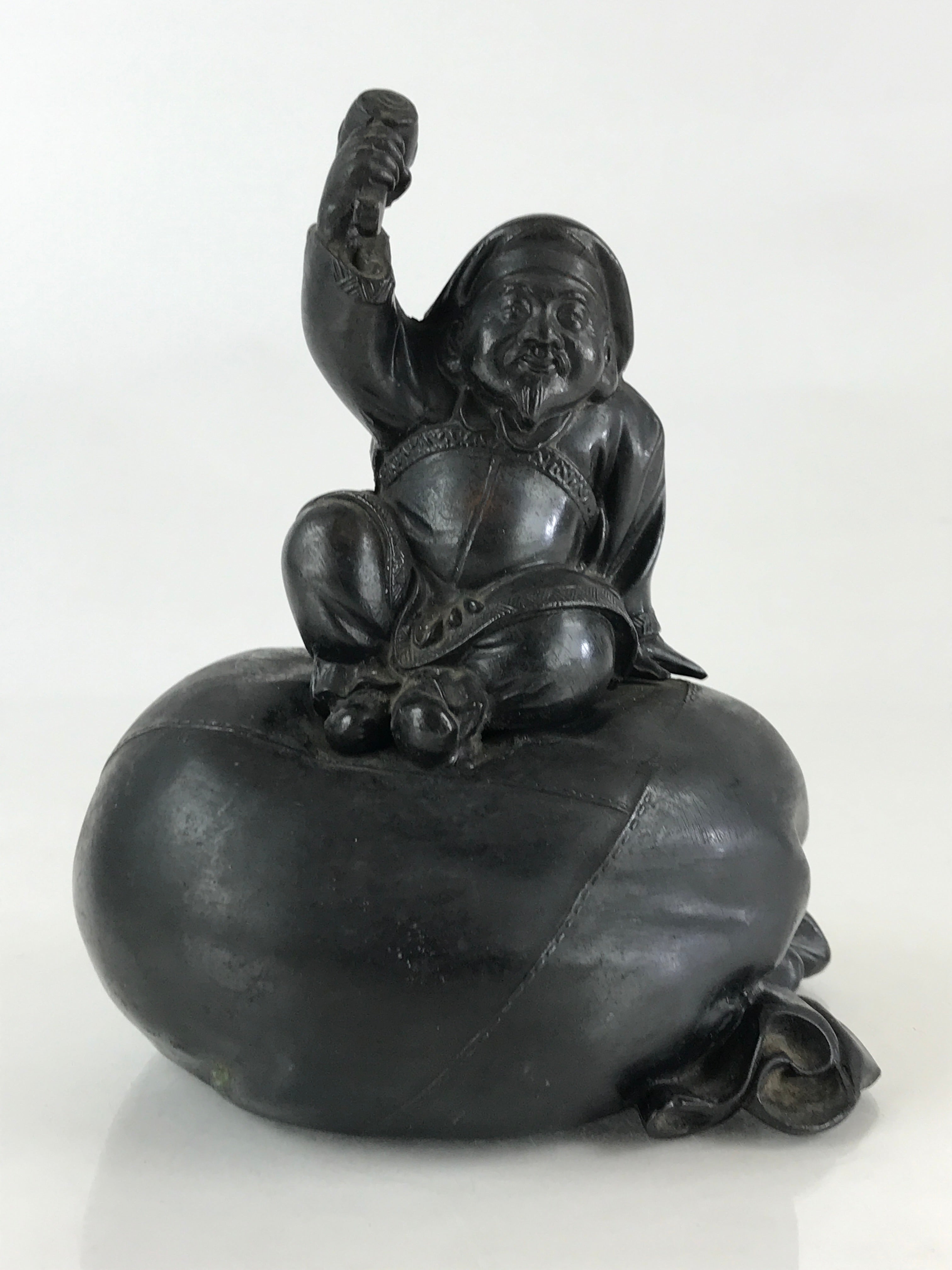 Antique Japanese Bronze Piggy Bank Savings Box Chokin Bakko Money Daikokuten JK469
