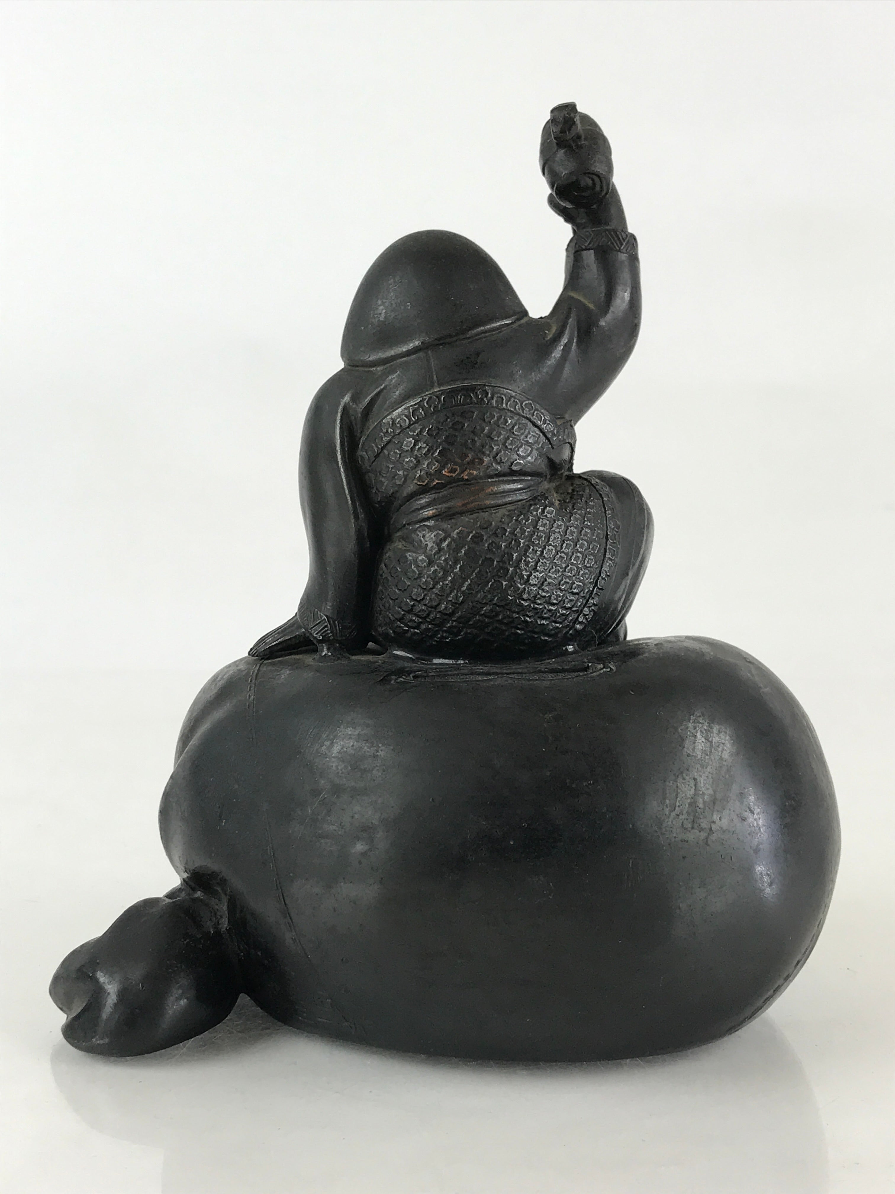 Antique Japanese Bronze Piggy Bank Savings Box Chokin Bakko Money Daikokuten JK469