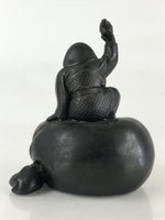 Antique Japanese Bronze Piggy Bank Savings Box Chokin Bakko Money Daikokuten JK469