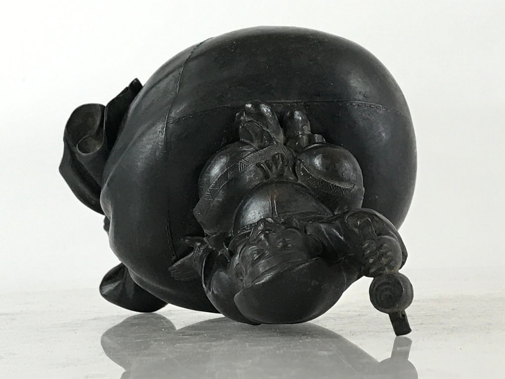Antique Japanese Bronze Piggy Bank Savings Box Chokin Bakko Money Daikokuten JK469
