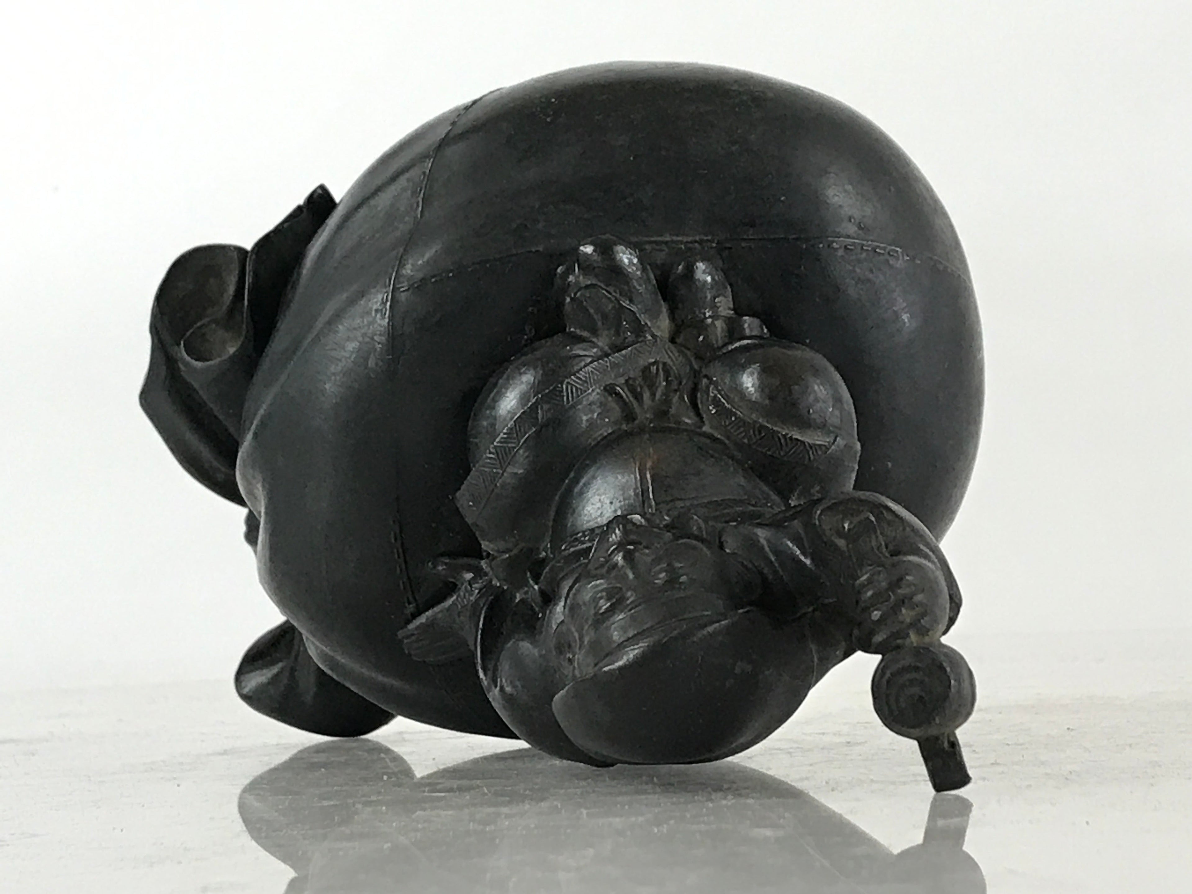 Antique Japanese Bronze Piggy Bank Savings Box Chokin Bakko Money Daikokuten JK469