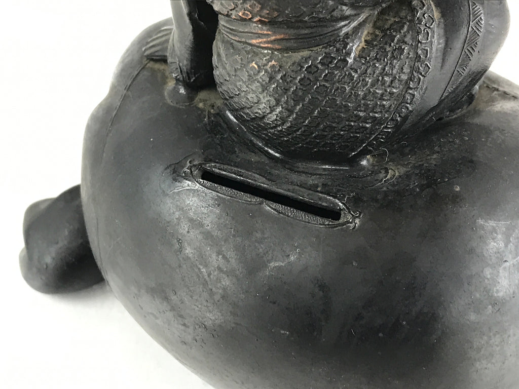 Antique Japanese Bronze Piggy Bank Savings Box Chokin Bakko Money Daikokuten JK469