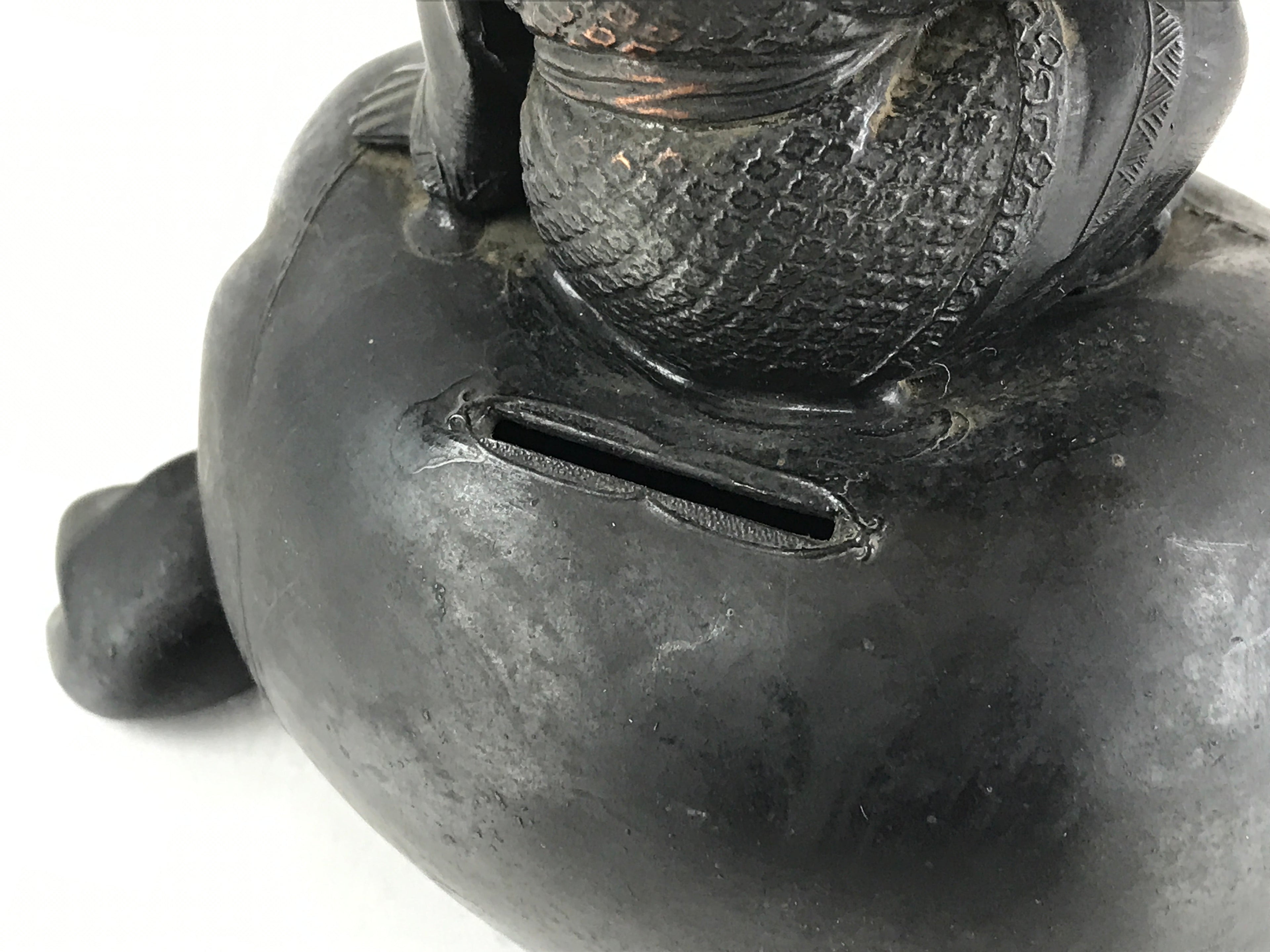 Antique Japanese Bronze Piggy Bank Savings Box Chokin Bakko Money Daikokuten JK469
