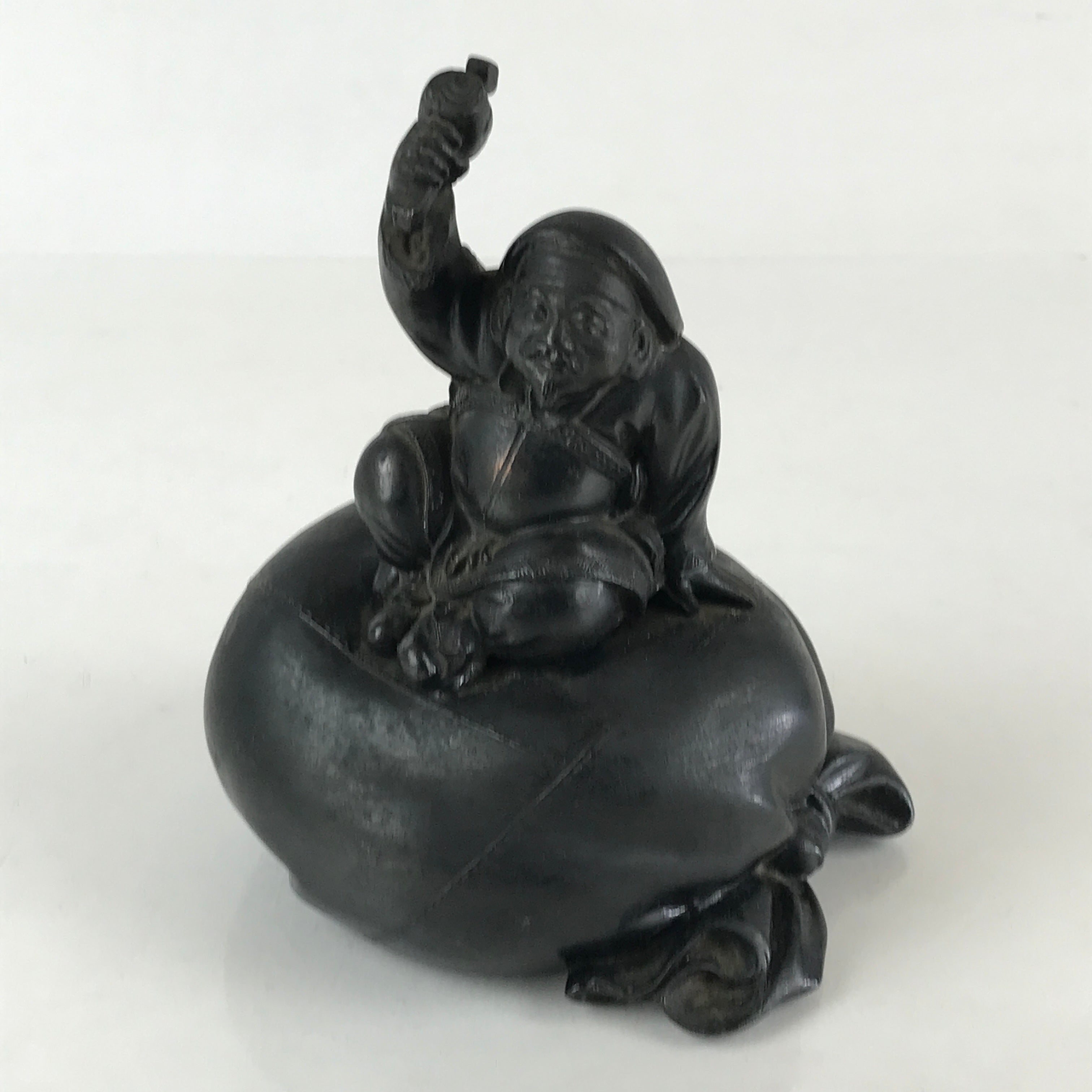 Antique Japanese Bronze Piggy Bank Savings Box Chokin Bakko Money Daikokuten JK469