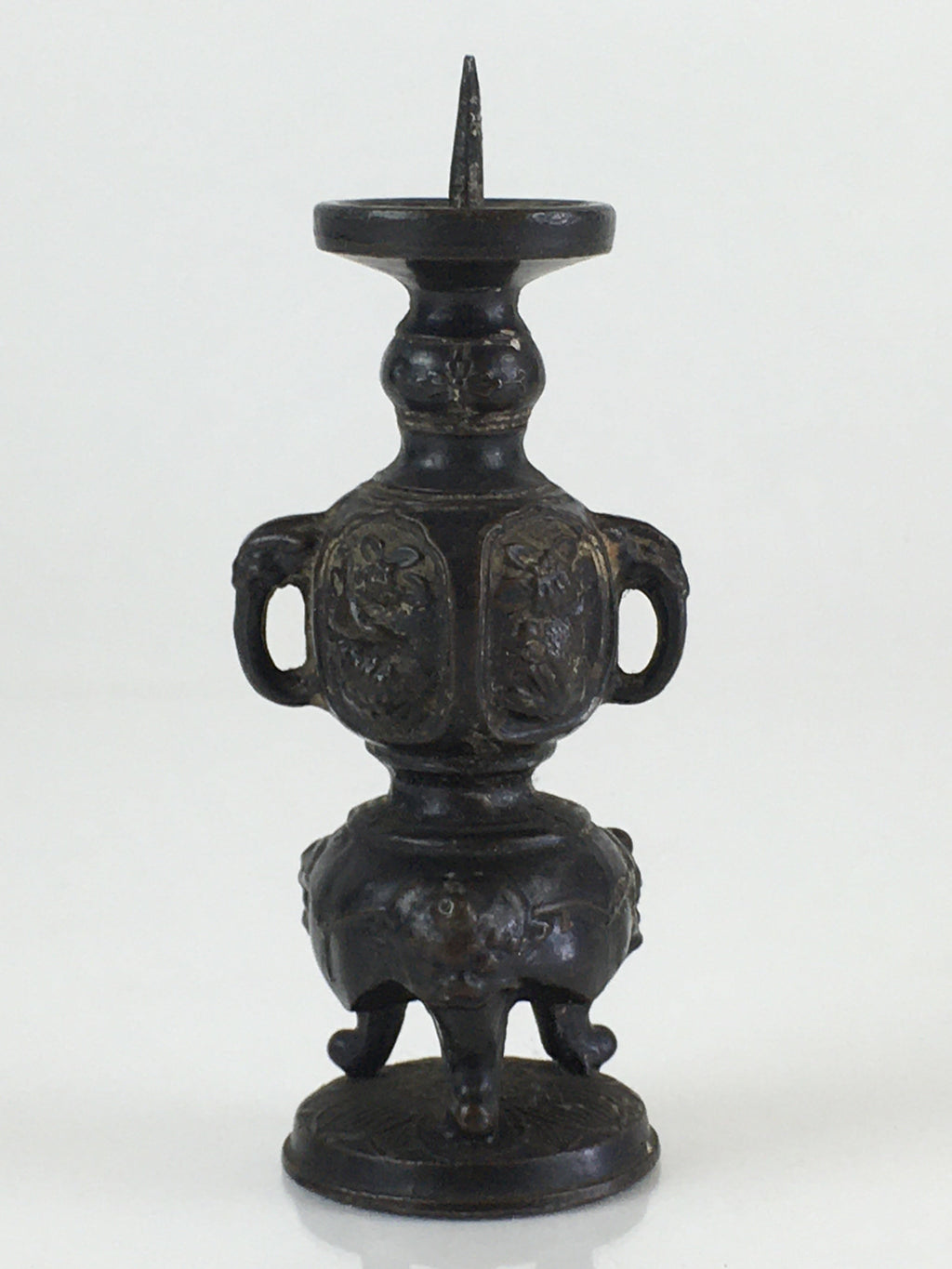 Antique Japanese Buddhist Altar Fitting Bronze Candle Stand Vtg Shokudai BU740