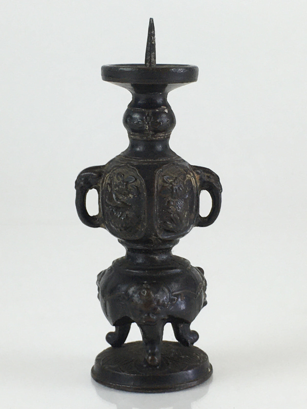 Antique Japanese Buddhist Altar Fitting Bronze Candle Stand Vtg Shokudai BU740