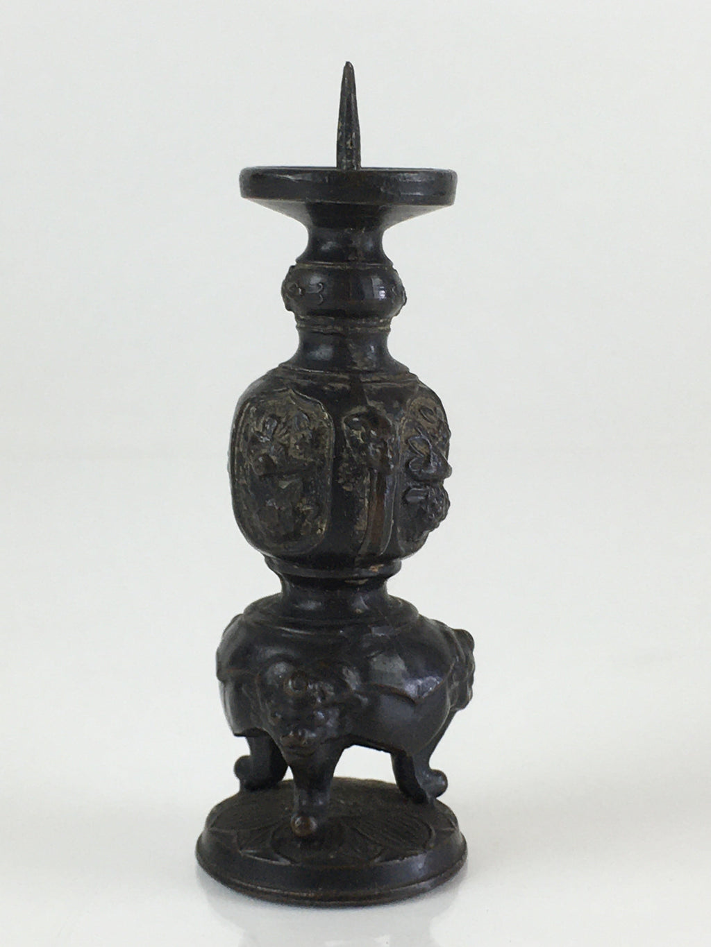 Antique Japanese Buddhist Altar Fitting Bronze Candle Stand Vtg Shokudai BU740