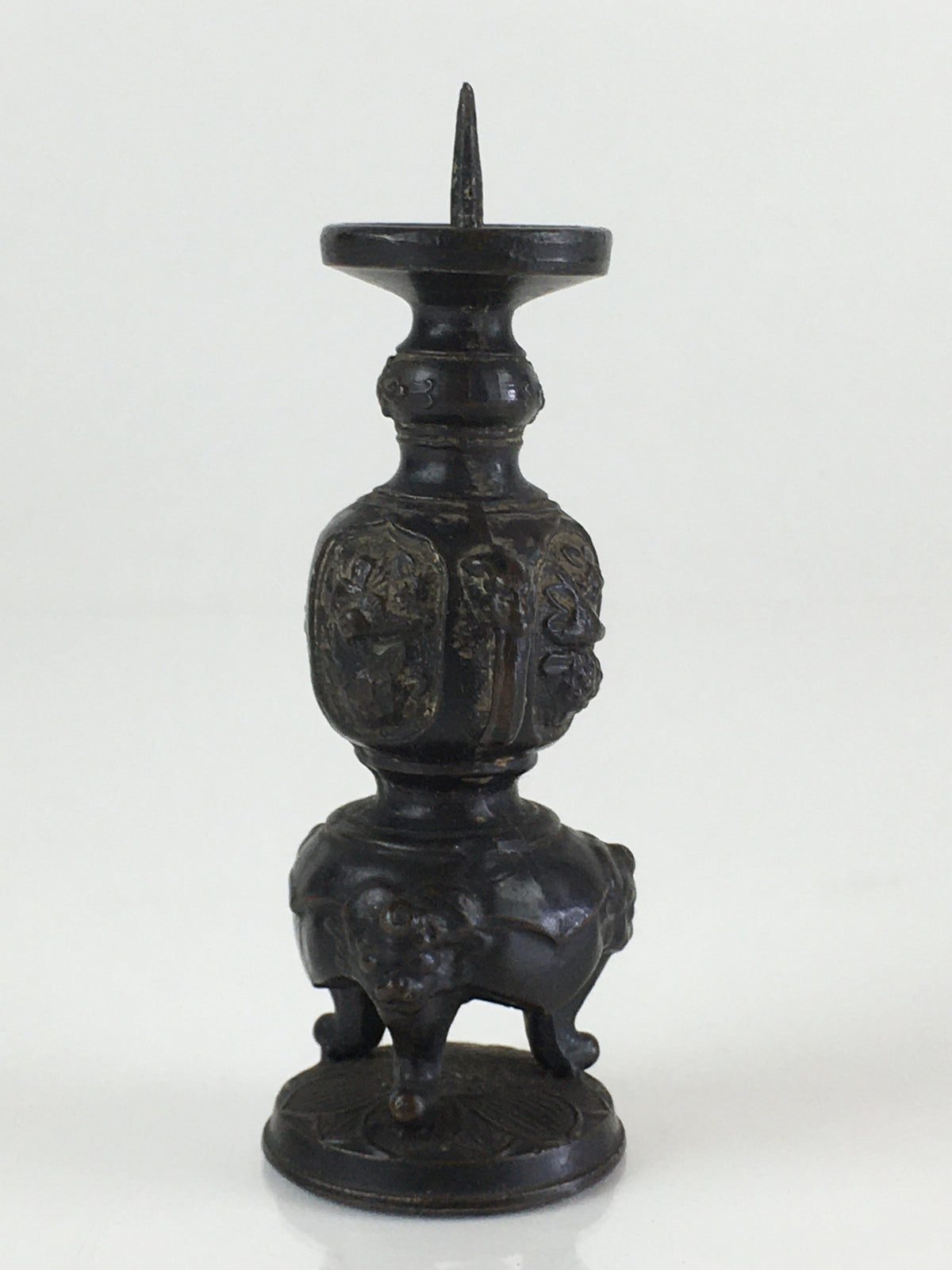 Antique Japanese Buddhist Altar Fitting Bronze Candle Stand Vtg Shokudai BU740