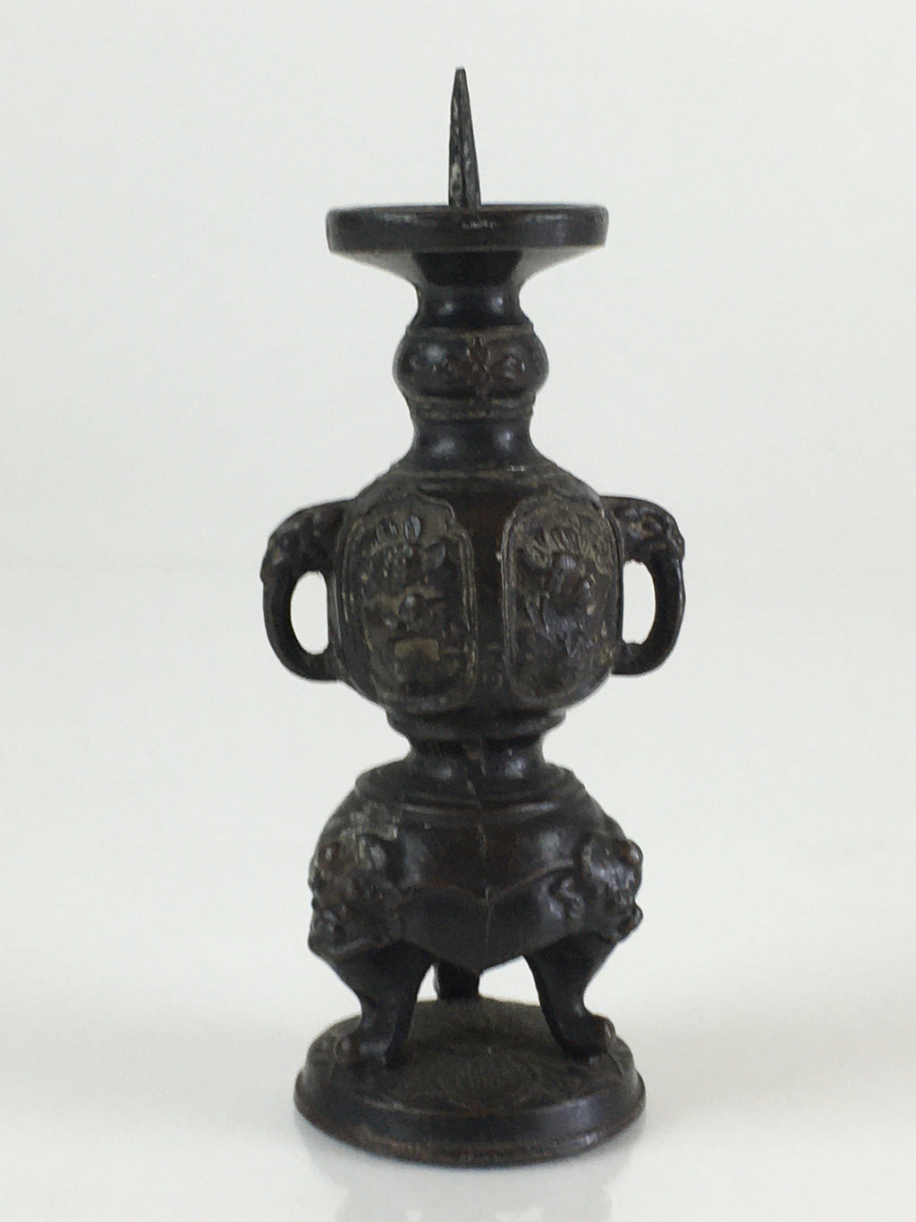Antique Japanese Buddhist Altar Fitting Bronze Candle Stand Vtg Shokudai BU740