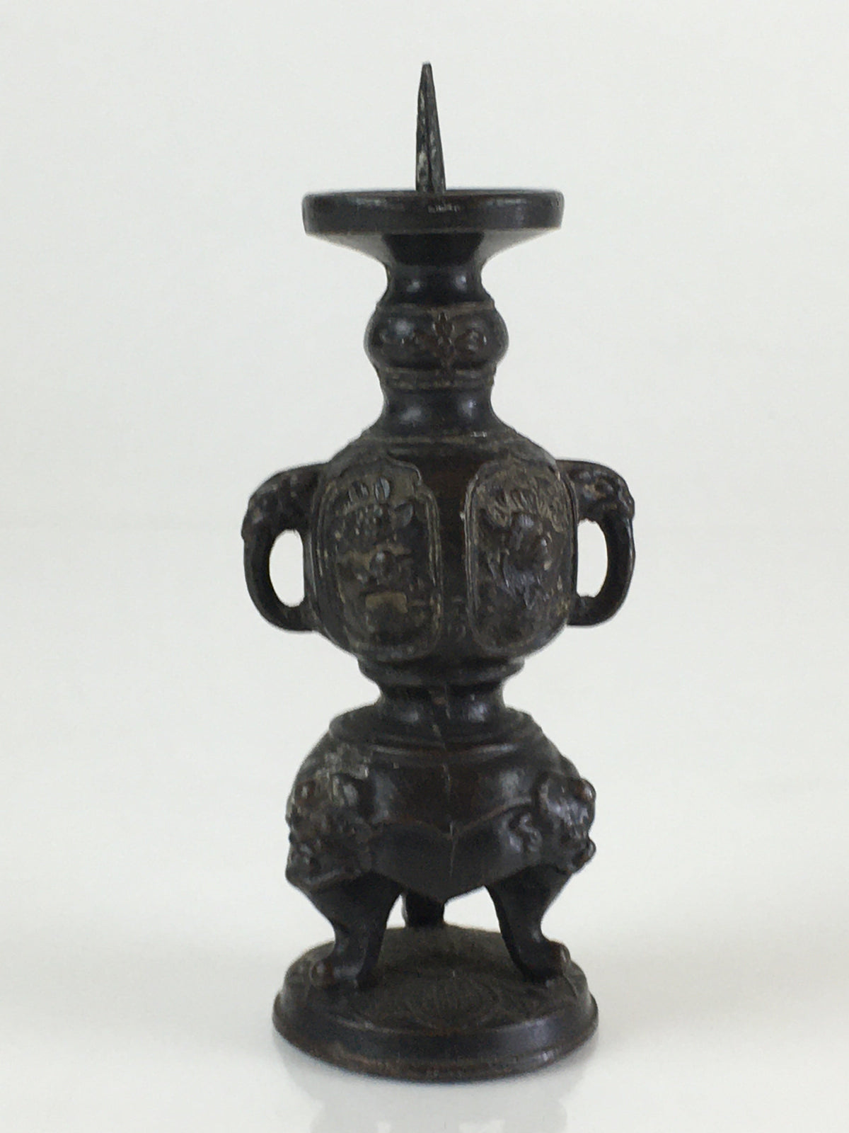 Antique Japanese Buddhist Altar Fitting Bronze Candle Stand Vtg Shokudai BU740
