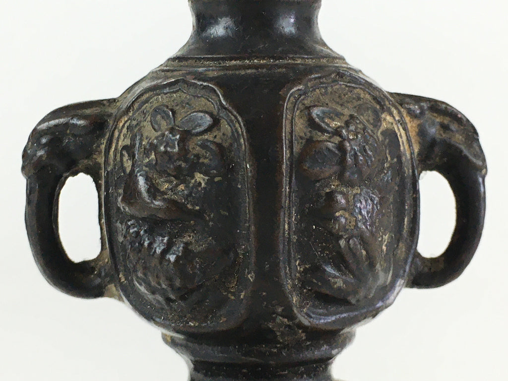 Antique Japanese Buddhist Altar Fitting Bronze Candle Stand Vtg Shokudai BU740