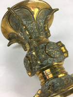 Antique Japanese Buddhist Altar Fitting Flower Vase Stand Pair Brass BU707