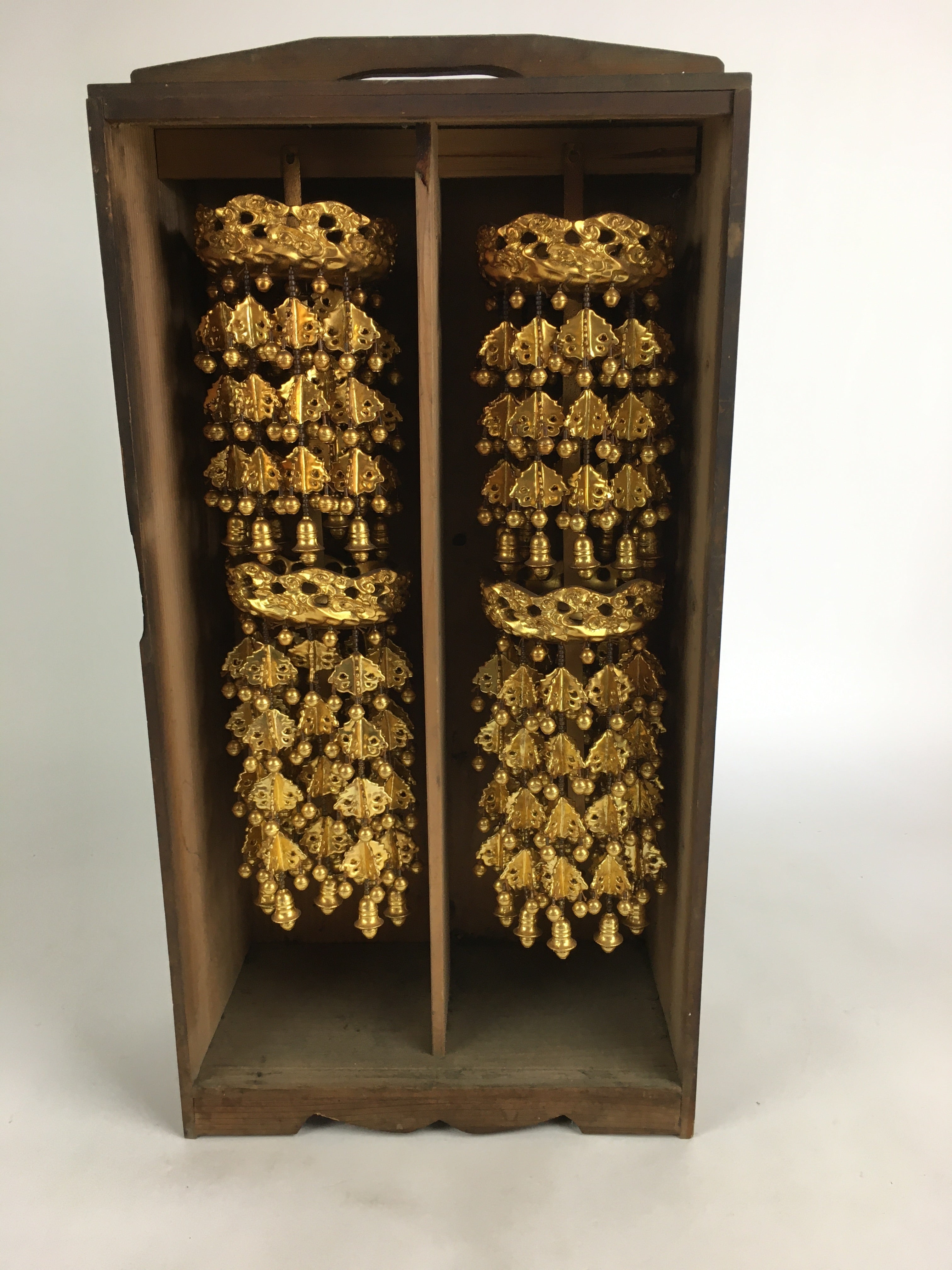 Antique Japanese Buddhist Altar Fitting Hanging Wooden Gold Rinto Yoraku PX611