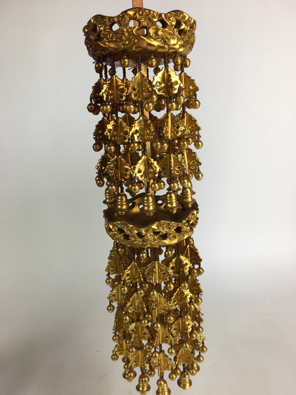 Antique Japanese Buddhist Altar Fitting Hanging Wooden Gold Rinto Yoraku PX611