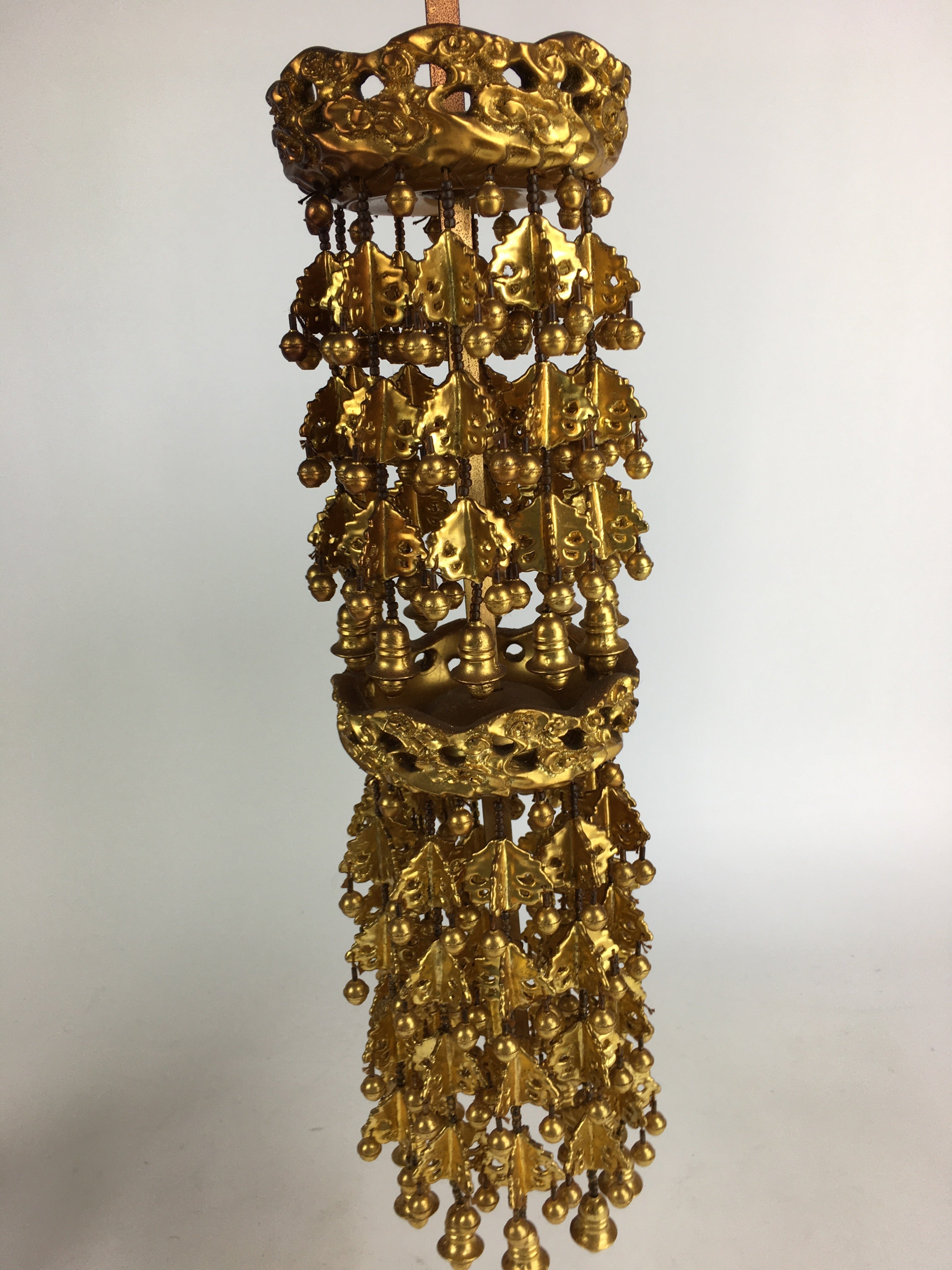 Antique Japanese Buddhist Altar Fitting Hanging Wooden Gold Rinto Yoraku PX611