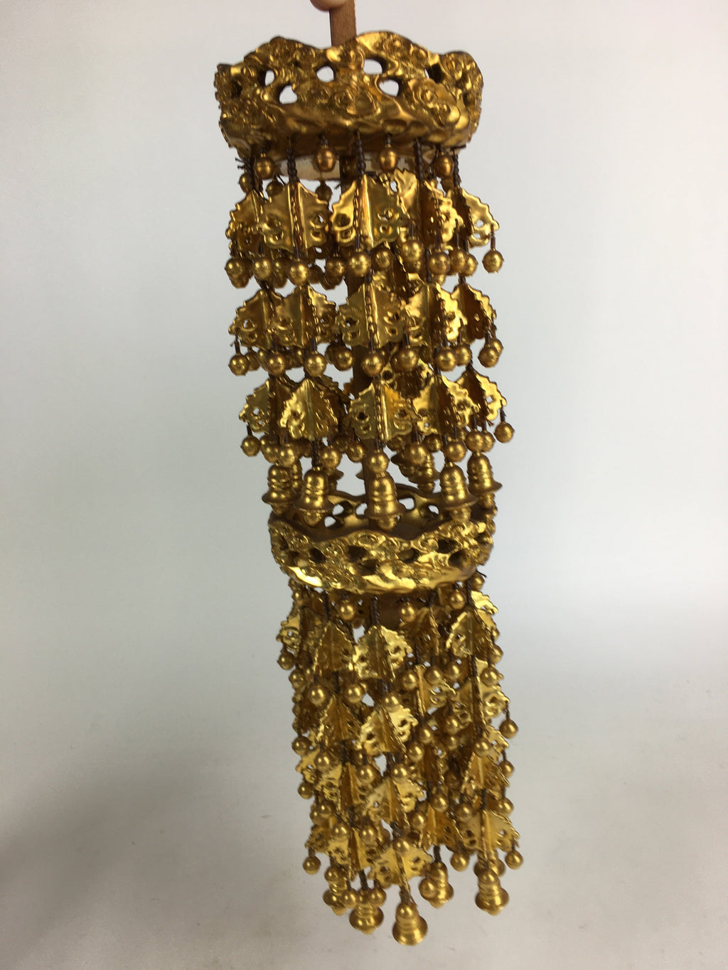Antique Japanese Buddhist Altar Fitting Hanging Wooden Gold Rinto Yoraku PX611