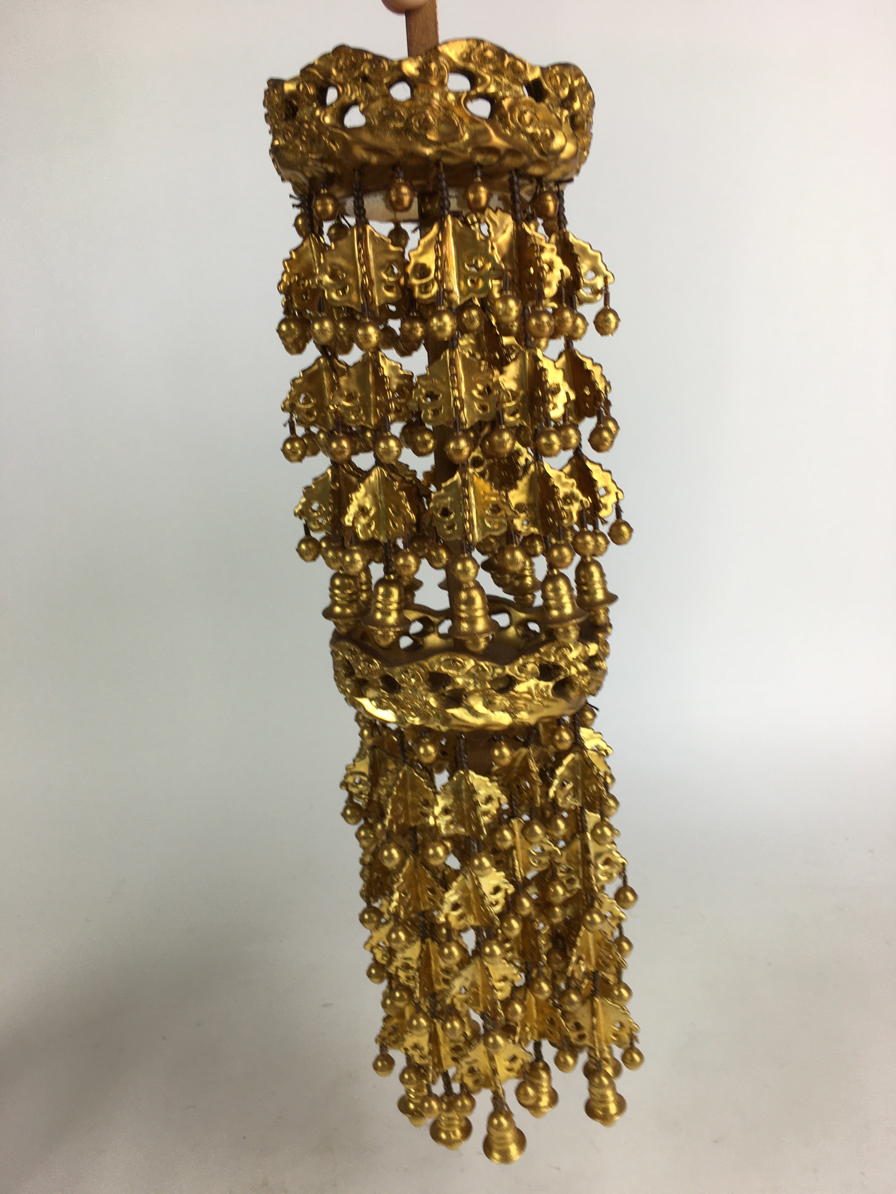 Antique Japanese Buddhist Altar Fitting Hanging Wooden Gold Rinto Yoraku PX611
